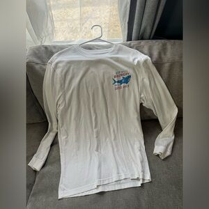 Izod White Long Sleeve Graphic Tee with Blue & Red Shark Logo